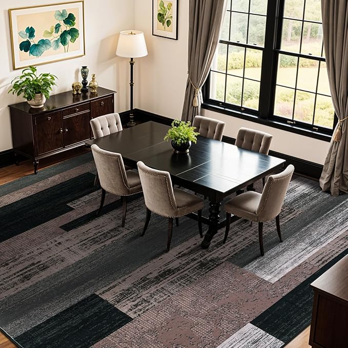 9x12 Washable Area Rugs for Living Room and Bedroom, Vintage Checkered Pattern Non-Slip Carpet, Stain Resistant Low Pile Soft Rug for Dining Room,Office,Nursery,Kids Room(9x12,Chocolate)