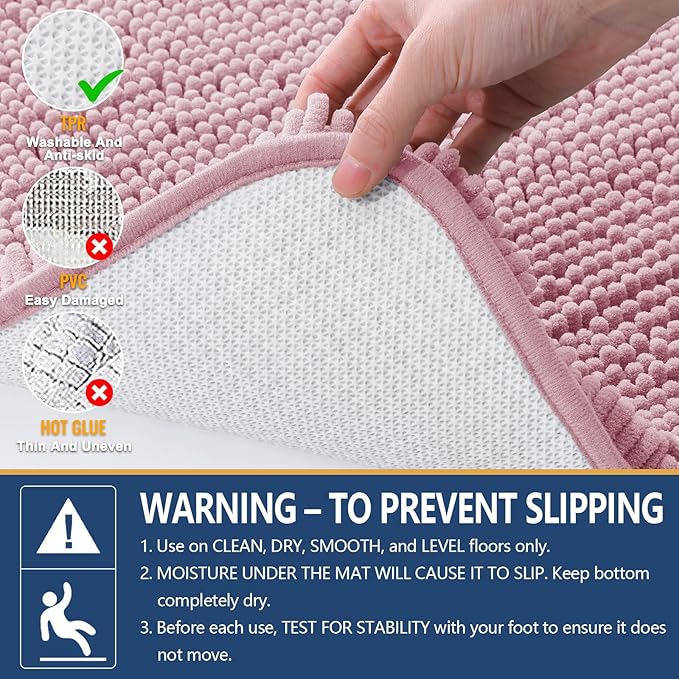 Arotive Bathroom Rugs 24x16, Extra Soft Absorbent Shaggy Chenille Bath Rugs, Machine Washable Rubber Backing Non-Slip Bath Mats for Bathroom Floor Tub and Shower, Home Decor Accessories, Dusty Rose