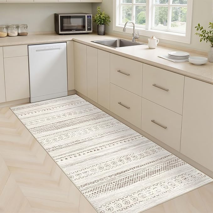 Area Rug Living Room Rugs - 3X8 Washable Boho Farmhouse Bohemian Neutral Large Moroccan Geometric Soft No Slip Indoor Thin Floor Carpet for Bedroom Under Dining Table Home Office - Brown