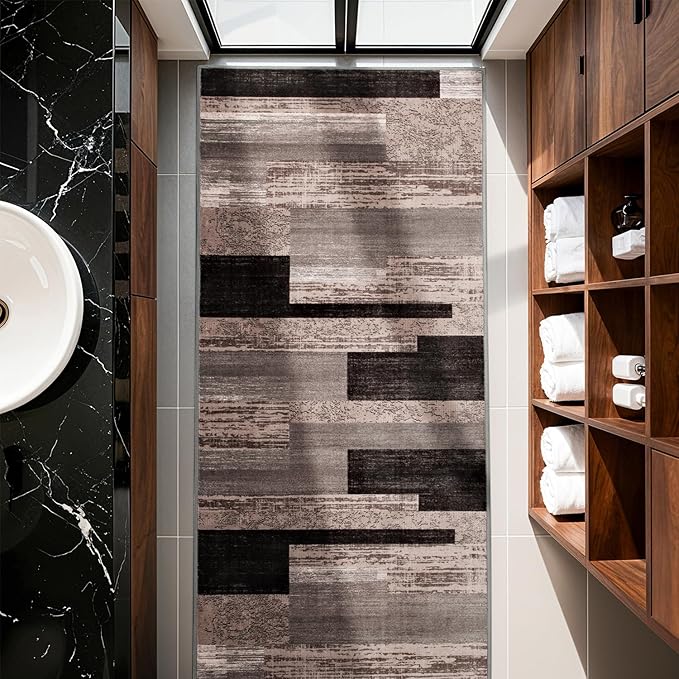 2x6 Washable Runner Rug for Hallway&Kitchen,Non-Slip Long Carpet with Vintage Checkered Design,Ultra-Thin Low Pile,Stain Resistant Easy Clean Floor Mat for High Traffic Areas(2x6,Chocolate)