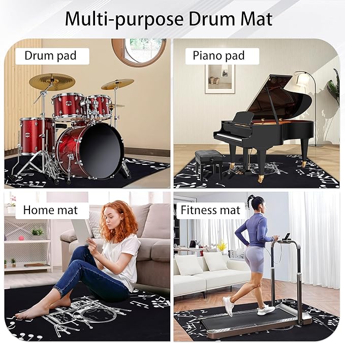4.6Ft x 5.9Ft Drum Mat Drum Carpet Tightly Woven Fabric with Non-Slip Grip Bottom Drum Rug for Bedroom, Studio, Apartment, Soundproof, Roll of 27.6 Square Feet (White Drum Stand)