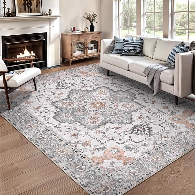 Ciicool Area Rug 5x7ft Washable Rugs for Living Room Non-Slip Indoor Rugs Large Low-Pile Mat Floor Carpet Vintage Rug for Bedroom Dinning Foyer Decor