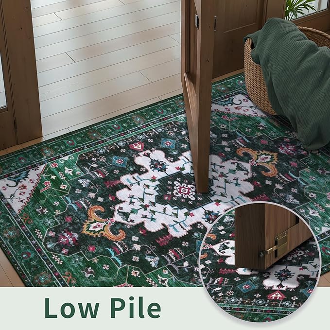 Ciicool Area Rug 5x7ft Washable Rugs for Living Room Non-Slip Indoor Rugs Large Low-Pile Mat Floor Carpet Vintage Rug for Bedroom Dinning Foyer Decor