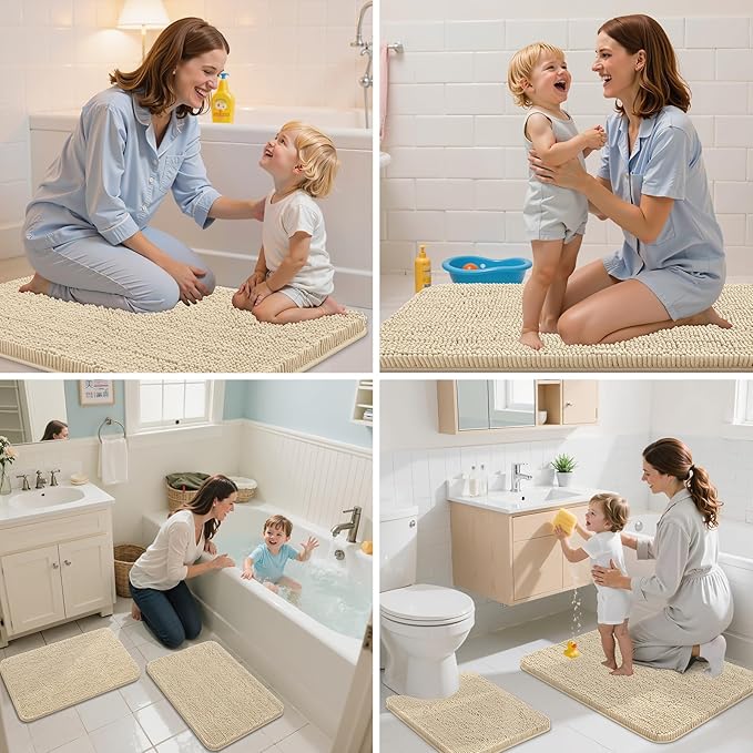 Arotive Bathroom Rugs Round 30x30, Extra Soft Absorbent Shaggy Chenille Bath Rugs, Machine Washable Rubber Backing Non-Slip Bath Mats for Bathroom Floor Tub and Shower, Home Decor Accessories, Beige