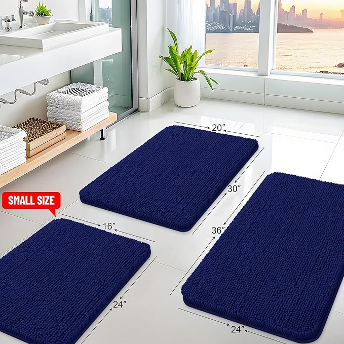 Arotive Bathroom Rugs 44x24, Extra Soft Absorbent Shaggy Chenille Bath Rugs, Machine Washable Rubber Backing Non-Slip Bath Mats for Bathroom Floor Tub and Shower, Home Decor Accessories, Navy