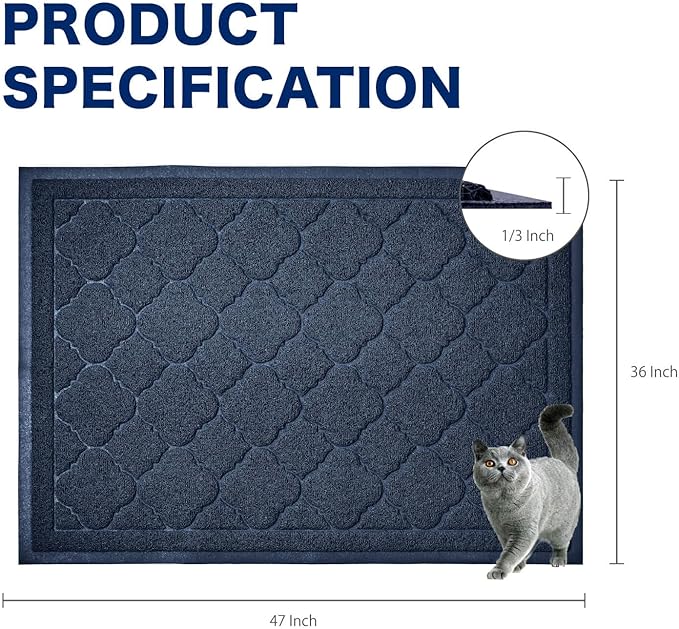 WePet Cat Litter Box Mat, Kitty Premium PVC Pad, Durable Trapping Rug, Phthalate Free, Urine-Resistant, Scatter Control, XXL 47 x 36 Inch, Blue