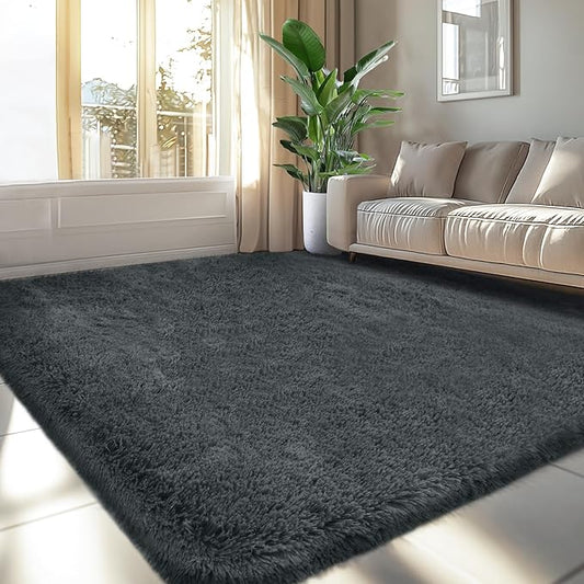 Fluffy Area Rug for Living Room 6x9: Grey Shag Rugs for Living Room- 6x9 Feet Fluffy Rugs for Bedroom- Shag Gray Rugs Soft Fuzzy Carpets for Bedroom, Nursery (Grey,6x9)