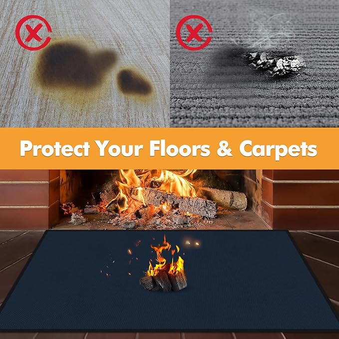 Hearth Rugs for Fireplaces Fire Resistant, 48 x 28 x 0.04 inch Fireproof Fireplace Mat Hearth Rug, Hearth Pads for Wood Stove Fireplace Indoor Outdoor, Protect Floors Carpets from Sparks Embers-Blue