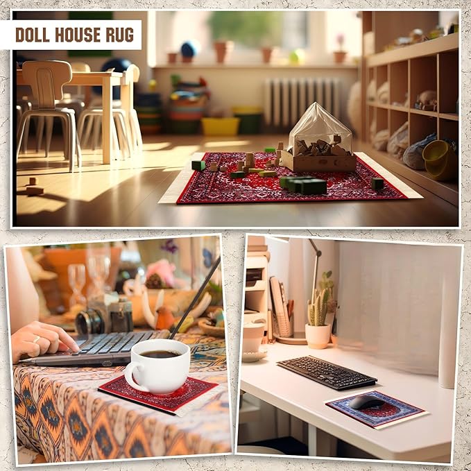 Hushee 4 Pcs Style Carpet Mouse Pad Mini Vintage Coasters Oriental Mouse Pad Floral Pattern Graduation Gift Rug with Anti Slip Rubber Base for Doll House Desk(Classic Style)