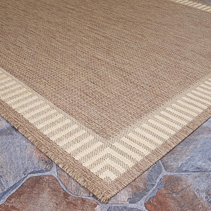 Couristan Recife Indoor Outdoor Rug - Wicker Stitch 2'3" x 7'10" Runner in Cocoa and Natural, Hose Washable, Low Pile, Pet- Kid Friendly Home Decor for Living Room, Patio Furniture Set, Kitchen