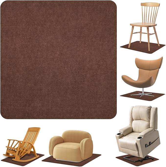 Recliner Pads for Hardwood Floors, Non Slip Recliner Grippers, Furniture Pads Floor Mats for Carpet, Anti Slide Office Chair Mat for Floor Protector, 40"x40" (1 Pack Brown)