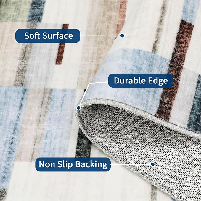 Washable Rug 10x13 Area Rug for Bedroom Farmhouse Geometric Living Room Rug Non Slip Large Area Rug Low Pile Throw Rugs Stain Resistant Carpet for Dining Room Multi 10'x13'