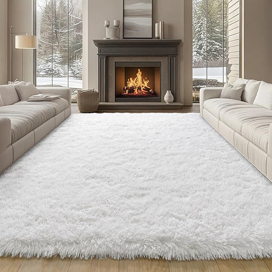 8x10 Large Area Rugs for Living Room, White Fluffy Shag Rug for Bedroom and Nursery, Soft and Comfy, Big Fuzzy Carpet for Kids, Girls, Boys Room Dorm Home Decor Aesthetic, Upgrade Non Slip