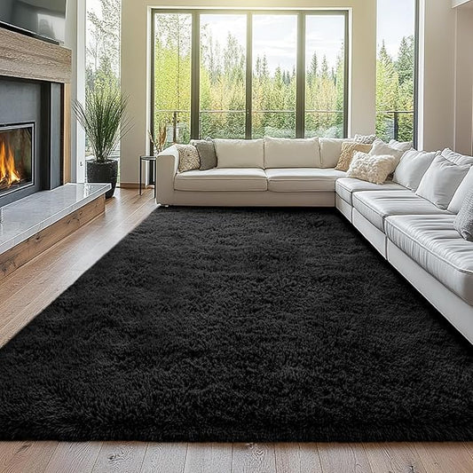 Black Rugs for Living Room: 10x12 Large Shag Area Rugs for Living Room- Large Shag Rugs for Bedroom- 10x12 Shaggy Big Mordern Indoor Carpets, Black
