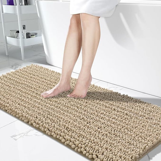 Yimobra Bathroom Runner Rug 60x24 Inch - Extra Long Non Slip Chenille Bath Mat, Soft & Absorbent, Machine Washable Shaggy Hallway Carpet for Vanity Tub Shower, Camel Home Decor Accessories