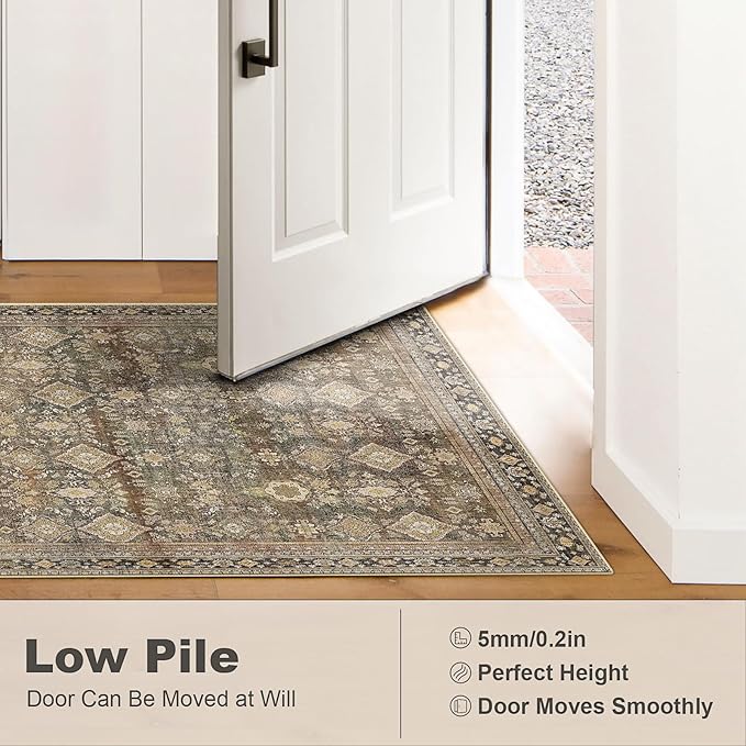 Area Rugs 5x7, Washable Rugs for Living Room, Non-Slip Rug, Boho Medallion Rug, Distressed Carpet, Low Pile Boho Rugs for Bedroom Dining Room