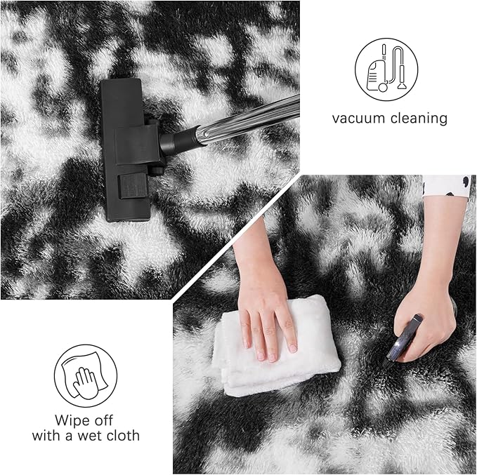 Black and White Area Rug for Bedroom 4x6, Ultra Soft Fluffy Shag Rugs, Modern Plush Indoor Carpet Non-Slip for Living Room Kids Room Nursery Dorm Home Decor