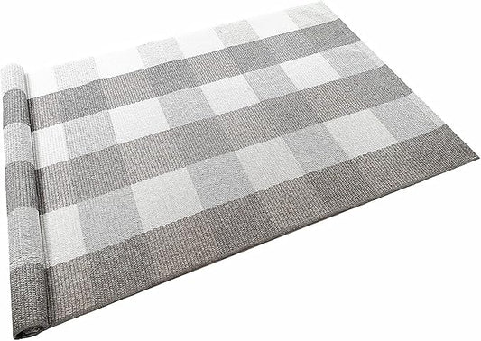 LEVINIS Buffalo Check Rug -Grey and White Plaid Door Mat Outdoor - Farmhouse Rugs for Front Porch/Kitchen/Bathroom- Large Layered Welcome Doormats, 59''x35.4''
