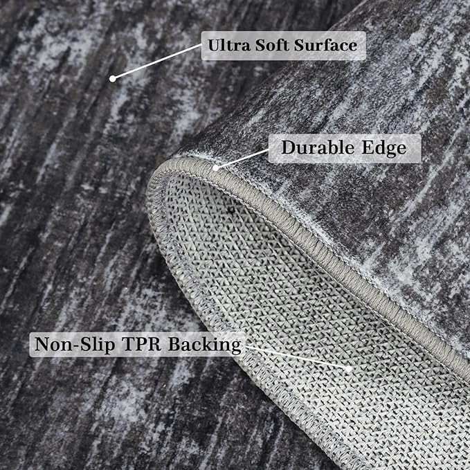 RUGSREAL Bedroom Rug 3x5 Washable Rug for Living Room Small Entryway Carpet with Rubber Backing Stain Resistant Dining Room Throw Mat Modern Solid Color Area Rug for Bedside Kitchen, Dark Grey