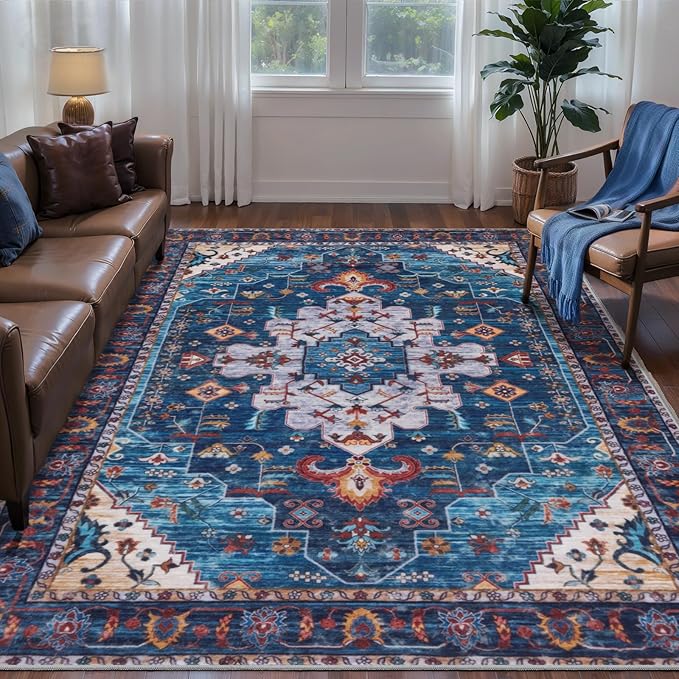Ciicool Area Rug 5x7ft Washable Rugs for Living Room Non-Slip Indoor Rugs Large Low-Pile Mat Floor Carpet Vintage Rug for Bedroom Dinning Foyer Decor