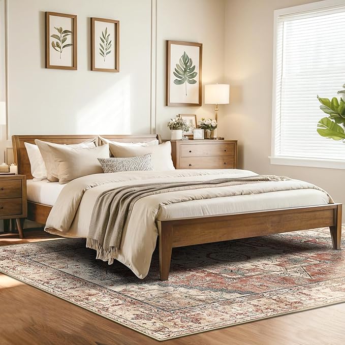 Area Rugs 5x7, Washable Rugs for Living Room, Non-Slip Rug, Boho Medallion Rug, Distressed Carpet, Low Pile Boho Rugs for Bedroom Dining Room