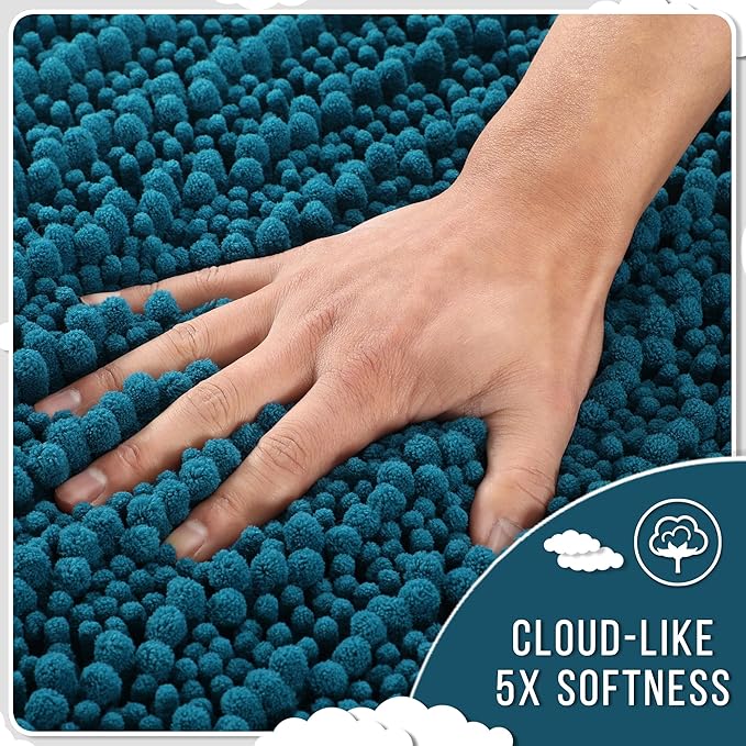 Yimobra Bathroom Runner Rug 60x24 Inch - Extra Long Non Slip Chenille Bath Mat, Soft & Absorbent, Machine Washable Shaggy Hallway Carpet for Vanity Tub Shower, Peacock Blue Home Decor Accessories