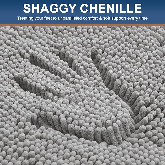 Smiry Luxury Chenille Bathroom Rugs 59x35, Extra Soft and Absorbent Shaggy Bath Mat, Machine Washable, Non-Slip Plush Carpet Runner for Tub, Shower, and Floor, Home Decor Accessories, Light Grey