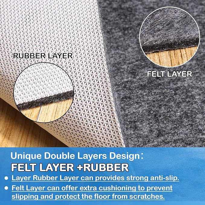 Non-Slip Rug Pads 6 x 9 ft, 100% Waterproof Extra Large Area Rugs Non Skid Rug Pad for All Floors and Finishes Durable Hardwood Floor Protective Felt Keeps Rugs in Place, Safe and Secure