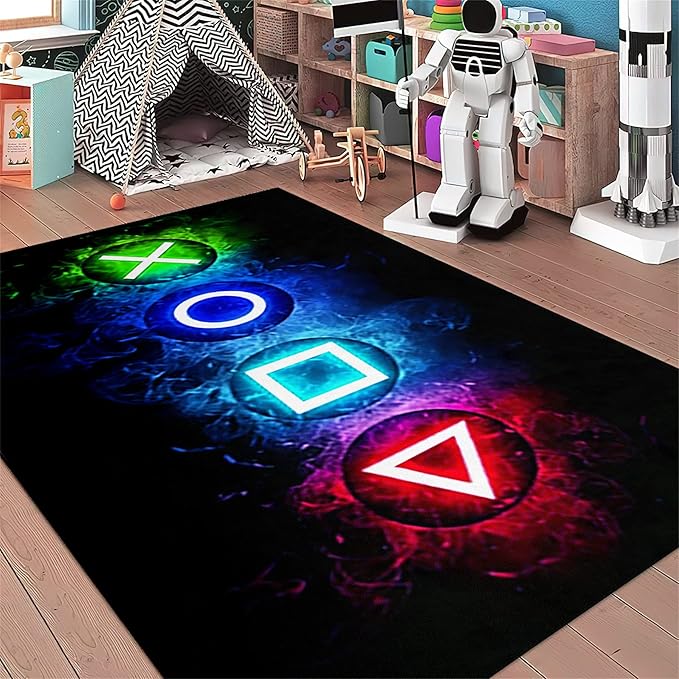 Video Game Rug - Gaming Rug for Boys Room Video Games Bedroom Carpet for Teens Gaming Room Decor Gamer Room Decor for Boys Gamer Carpet for Kids Bedroom,Black