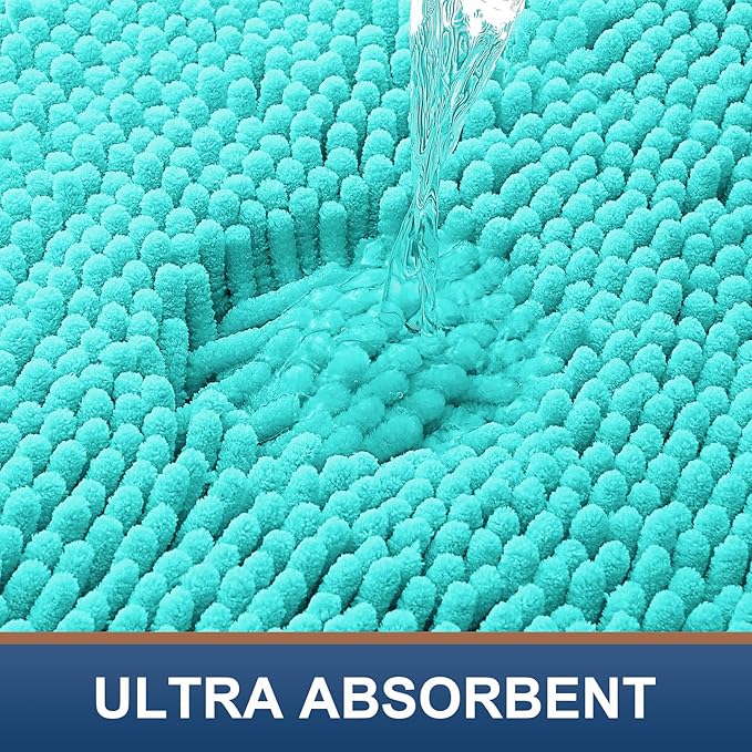 Smiry Luxury Chenille Toilet Rugs U-Shaped 24x20, Soft Absorbent Non-Slip Contour Bathroom Rugs for Toilet, Machine Washable Contoured Bath Mats, Turquoise