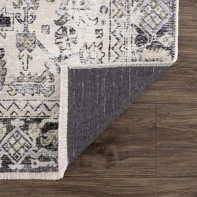 Hauteloom Ariane Bohemian Vintage Medallion Area Rug - Farmhouse Oriental Carpet for Living Room, Bedroom - Machine Washable- Gold, Arctic Blue, Black - 7'10" x 10'3"