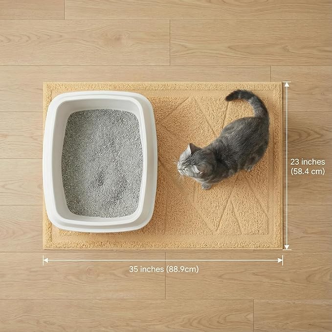WePet Cat Litter Box Mat, Kitty Premium PVC Pad, Durable Trapping Rug, Phthalate Free, Urine-Resistant, Scatter Control, Mosaic, L 35 x 23 Inch, Beige