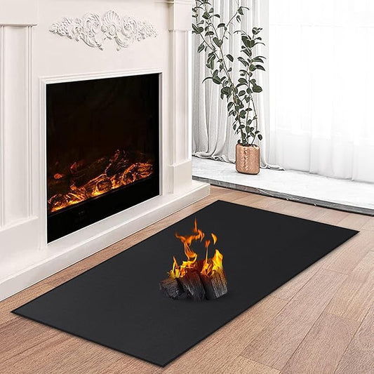Hearth Rugs for Fireplaces Fire Resistant, 48 x 28 x 0.04 inch Fireproof Fireplace Mat Hearth Rug, Hearth Pads for Wood Stove Fireplace Indoor Outdoor, Protect Floors Carpets from Sparks Embers-Black