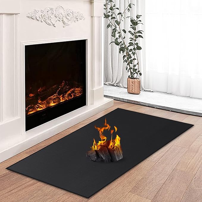 Health Rugs for Fireplaces Fire Resistant, 42x24x0.04 inch Fireproof Fireplace Mat Hearth Rug, Hearth Pads for Wood Stove Fireplace Indoor Outdoor, Protect Floors Carpets from Sparks Embers, Black