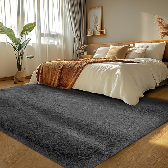Area Rugs Grey for Bedroom: Shag Rugs for Bedroom- Grey Plush Fluffy Rugs Carpets for Living Room- Soft Fuzzy Rugs for Kids Room (Gray, 3x5 Feet)