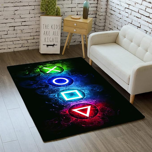 Video Game Rug - Gaming Rug for Boys Room Video Games Bedroom Carpet for Teens Gaming Room Decor Gamer Room Decor for Boys Gamer Carpet for Kids Bedroom,Black for Living Room