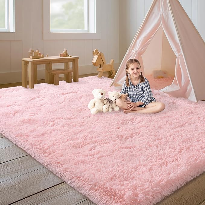 10x14 Area Rugs for Living Room, Large Shag Fluffy Rug for Girls Kids,Soft Non Slip Carpets Home Decor Aesthetic, Pink
