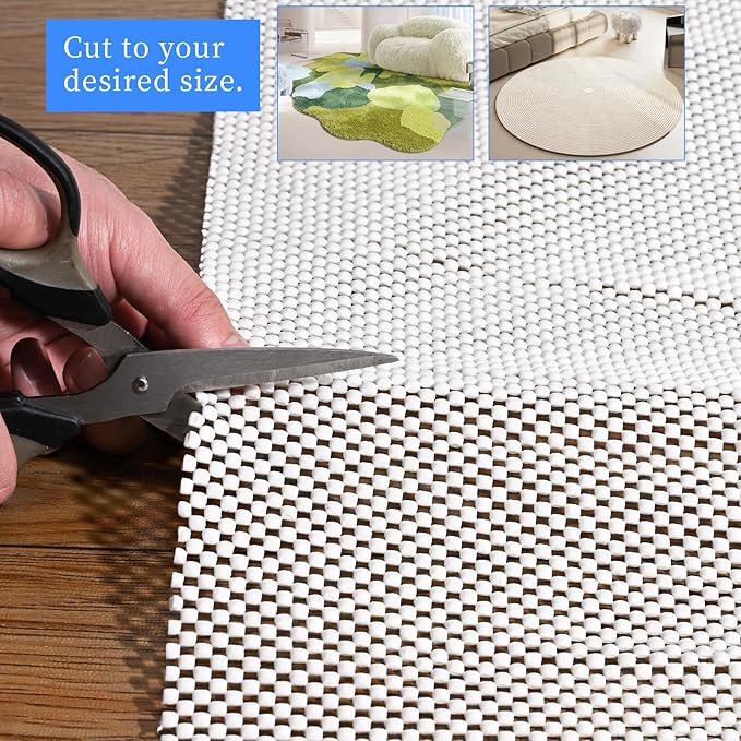 Non Slip Rug Pad Gripper 3x5 FT for Hardwood Floors, Eco-Friendly Anti Skid Mat Under Area Rugs, Keeps Rugs Safe and Flat, Odorless Cushioned Pad for Floor Protection, Easy to Trim Multi-Use Mat