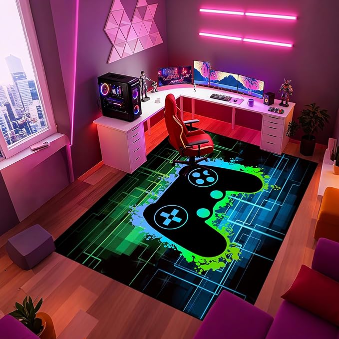 Gamer Rug for Boys Room - Video Game Rugs for Kids Bedroom Gaming Rugs for Gaming Room Gamer Decor for Boys Room Game Carpet for Playrooms,4'5''×6'