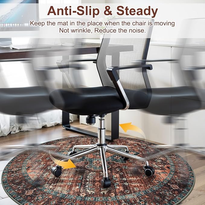 Anidaroel 47" Round Chair Mat for Hardwood Floor/Tile Floor, Desk Chair Mats for Hard Floors, Under Desk Rug Protector for Rolling Chair, Computer Gaming Chair Mat, Low Pile Carpet Floor Mat