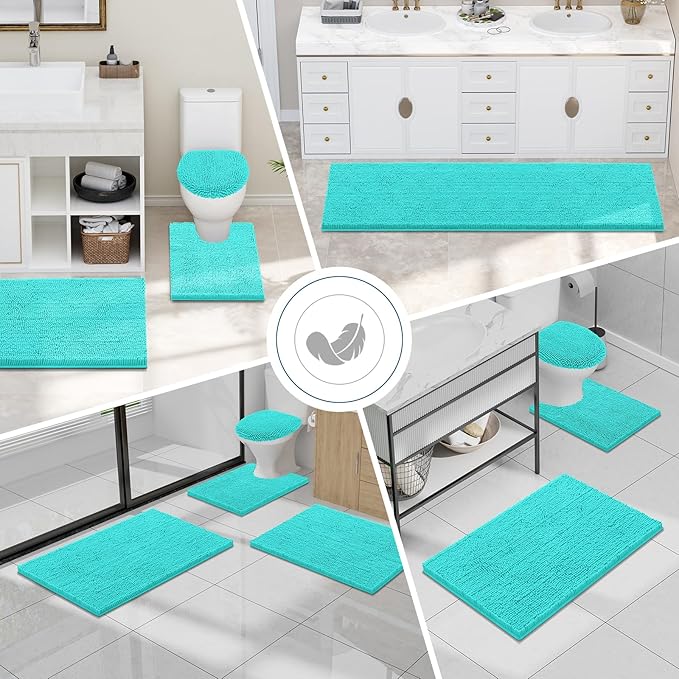 Smiry Luxury Chenille Toilet Rugs U-Shaped 24x20, Soft Absorbent Non-Slip Contour Bathroom Rugs for Toilet, Machine Washable Contoured Bath Mats, Turquoise