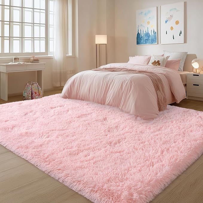 10x14 Area Rugs for Living Room, Large Shag Fluffy Rug for Girls Kids,Soft Non Slip Carpets Home Decor Aesthetic, Pink