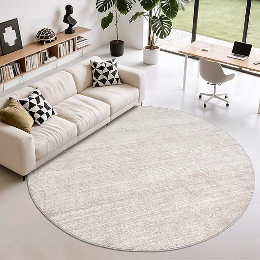 Valenrug Washable Round Area Rugs 6x6 - Stain Resistant 6ft Round Rugs for Living Room, Non Slip Backing Printed Rugs for Bedroom, Folable Machine Washable Area Rug (6ft, Beige)
