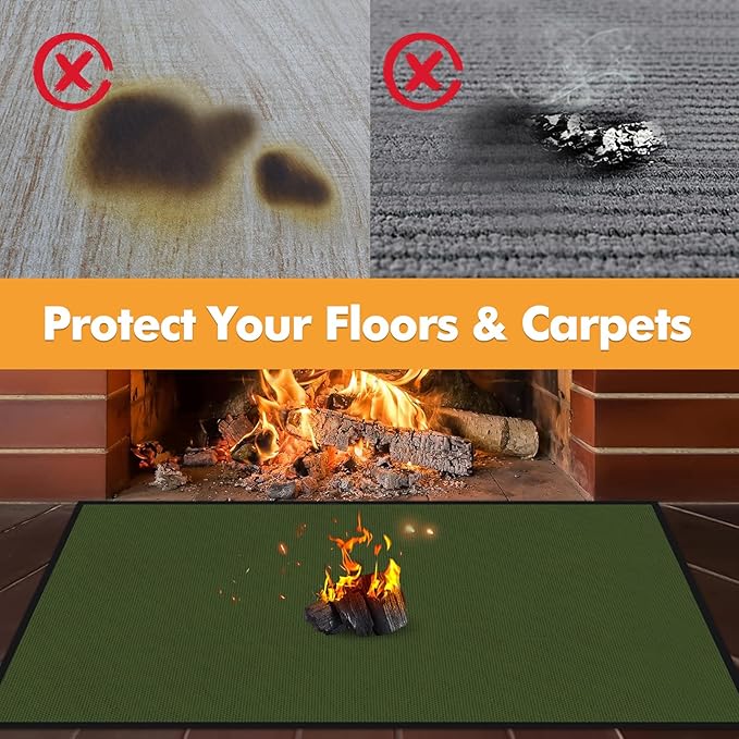 Hearth Rugs for Fireplaces Fire Resistant, 42 x 24 x 0.04 inch Fireproof Fireplace Mat Hearth Rug, Hearth Pads for Wood Stove Fireplace Indoor Outdoor, Protect Floors Carpets from Sparks Embers-Green