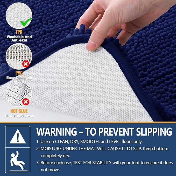 Arotive Bathroom Rugs 44x24, Extra Soft Absorbent Shaggy Chenille Bath Rugs, Machine Washable Rubber Backing Non-Slip Bath Mats for Bathroom Floor Tub and Shower, Home Decor Accessories, Navy