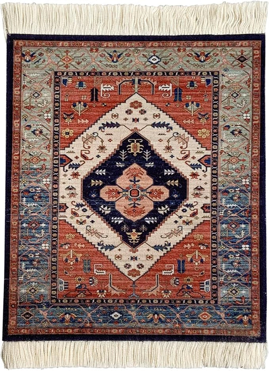 Persian Style Carpet Mouse Pad – Vintage Miniature Bohemian Rug Desk Pad, Non-Slip Computer Mouse Mat with Fringed Edges, Elegant Table Decor for Home & Office Accessories