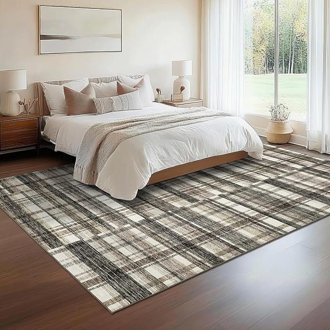 Washable Rug 9x12 Area Rug for Living Room Farmhouse Rugs for Bedroom Large Area Rug Modern Non Slip Carpet Stain Resistant Throw Rugs for Dining Room Office Classroom, Beige