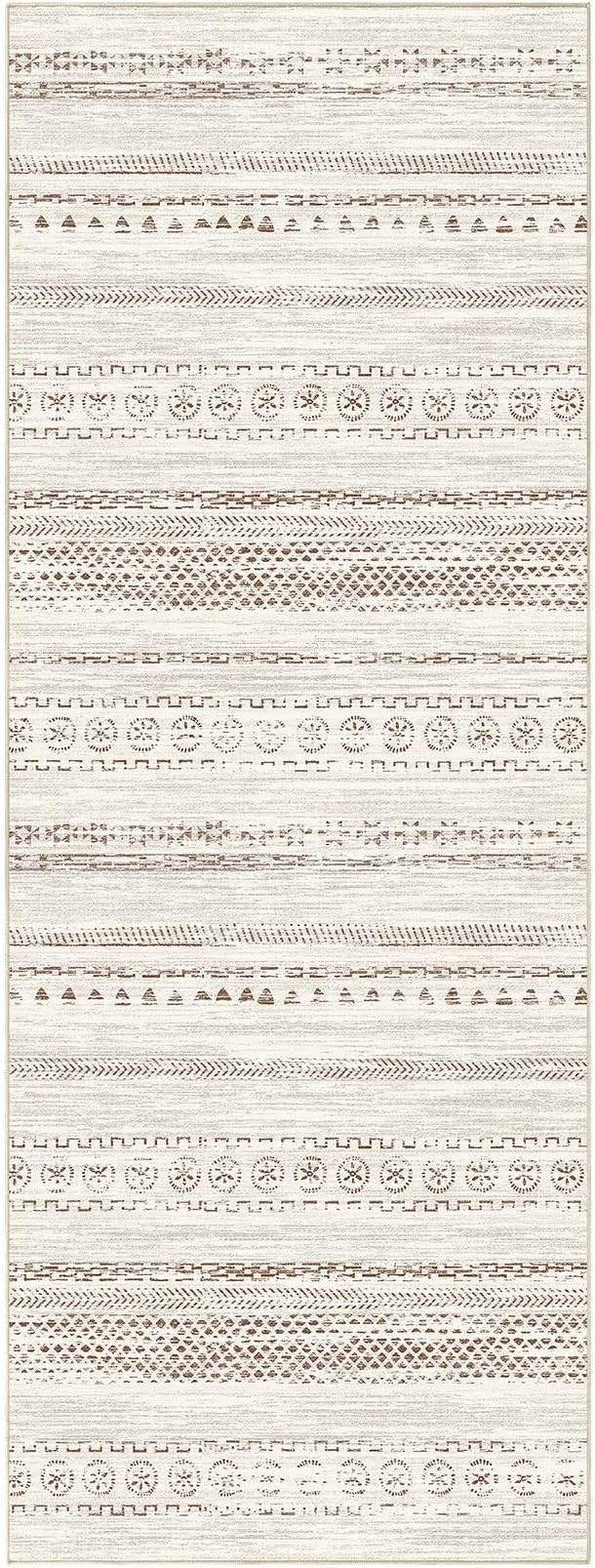Area Rug Living Room Rugs - 3X8 Washable Boho Farmhouse Bohemian Neutral Large Moroccan Geometric Soft No Slip Indoor Thin Floor Carpet for Bedroom Under Dining Table Home Office - Brown