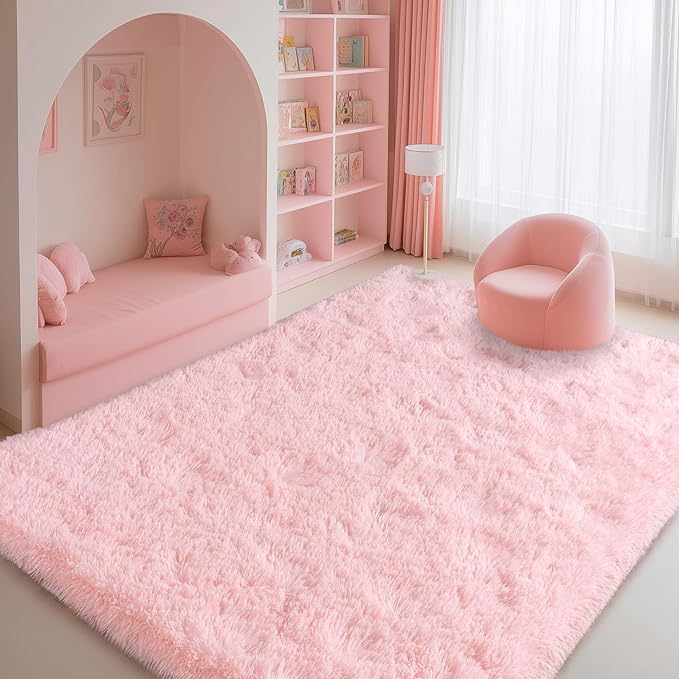 10x14 Area Rugs for Living Room, Large Shag Fluffy Rug for Girls Kids,Soft Non Slip Carpets Home Decor Aesthetic, Pink
