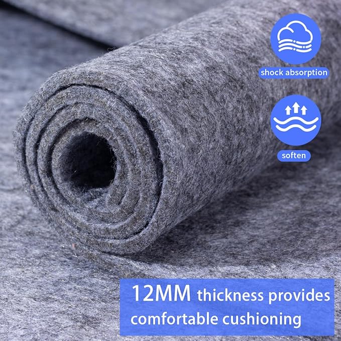 Extra Large Area Rug Cushioned Pad, 9x12 Ft 1/2”Thick Felt Pad for Hardwood Floors, Keeps Rug in Place Soft